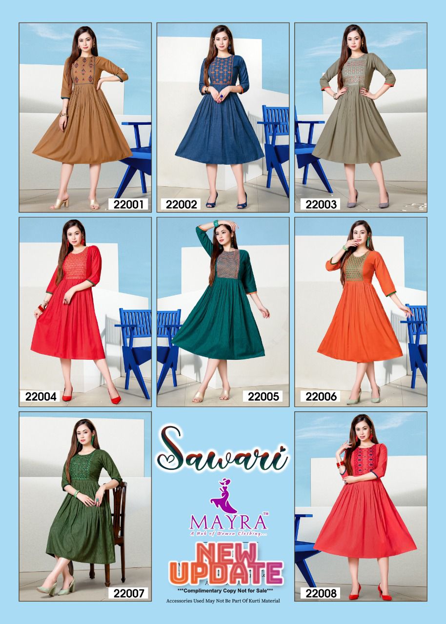Mayra Sawari Fancy Ethnic Wear Rayon Anarkali Latest Kurti Collection